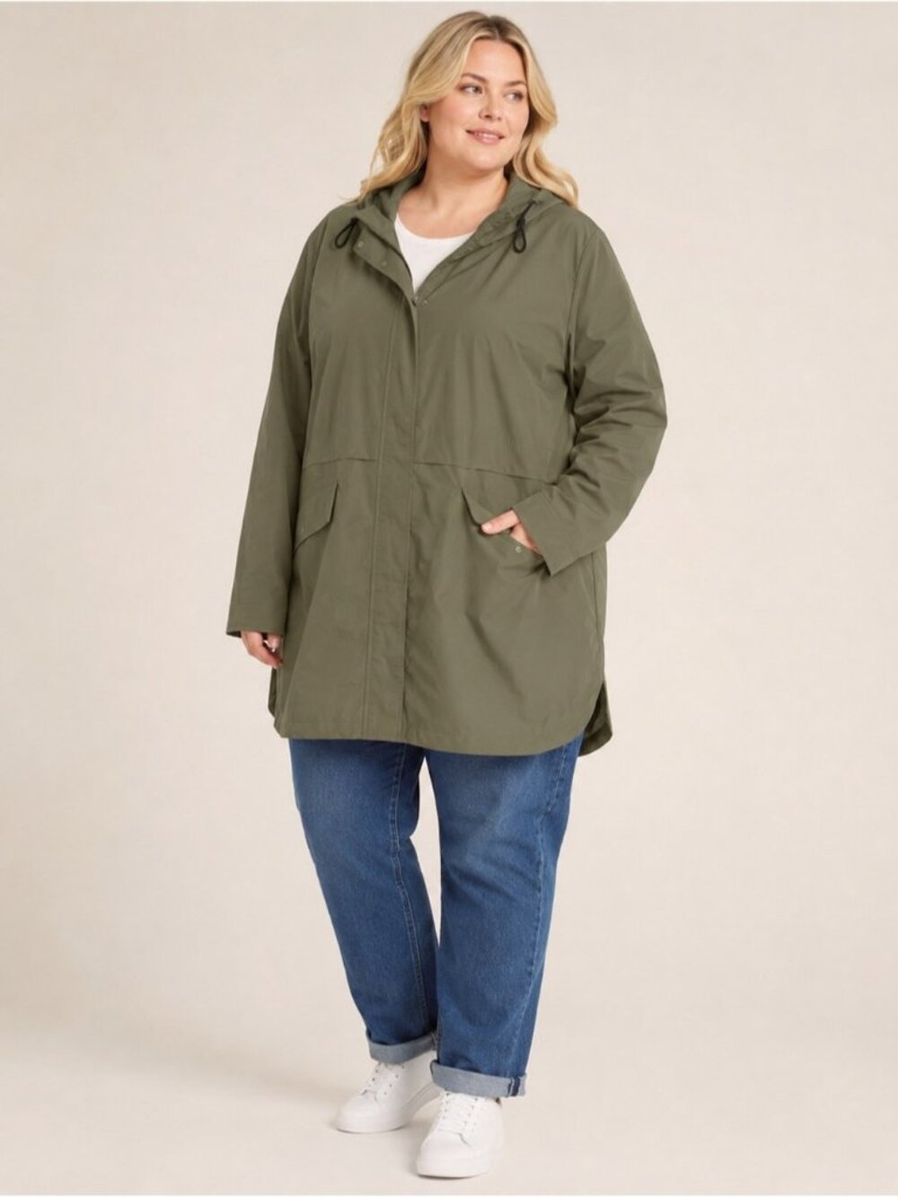 New George Green Midi Light Fall Jacket Coat Pockets plus size 3X NWT Hooded